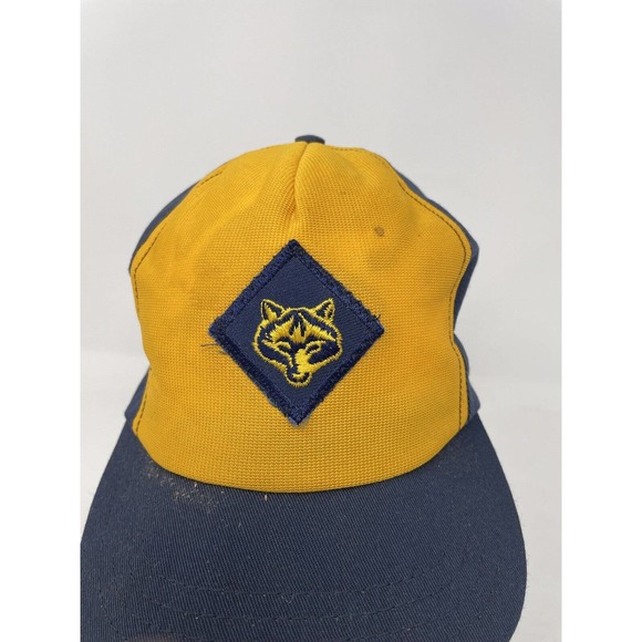 Vintage CUB SCOUTS Wolf Cubs Boy Snap Back Hat Cap BSA Yellow Navy Small Medium - Picture 2 of 10